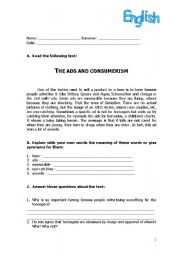 English Worksheet: Ads and consumerism 