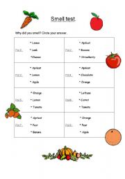English worksheet: Food - Smell test