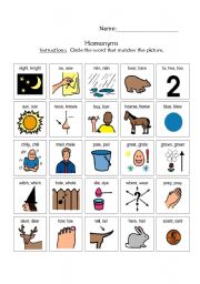 English Worksheet: Homonyms