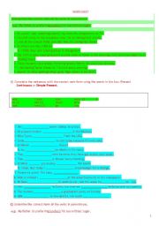 English Worksheet: Stative and non action verbs a review of simple present and present continious tenses and four pages of exercises