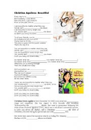 English Worksheet: Christina Aguilera: Beautiful