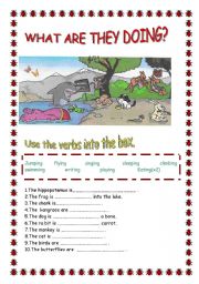 English Worksheet: WHAT ARE THEY DOING?-ANIMALS