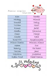 English Worksheet: Famous Couples - A game for Valentines Day