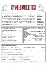 English Worksheet: ADVANCED HANDOUT TEST