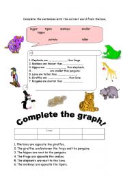 English worksheet: simple comperatives and prepositions