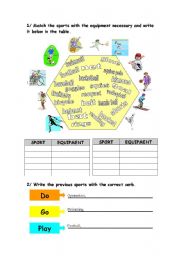 English worksheet: Sports and sports equipment