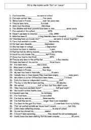 English Worksheet: for and since