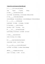 multiple choice simple present and  present continuous