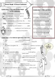 English Worksheet: Present Simple or Present Continuous B-W