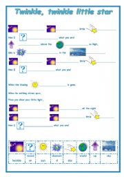 English Worksheet: TWINKLE, TWINKLE LITTLE STAR 