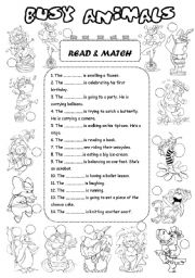 English Worksheet: Busy Animals