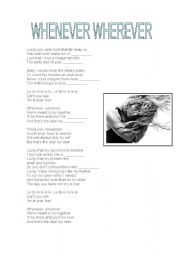 English Worksheet: Whenever Wherever, by Shakira -  checking rhymes