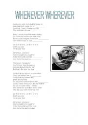 English worksheet: Whenever Wherever, by Shakira -  checking rhymes