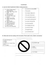 English Worksheet: warnings and consequences