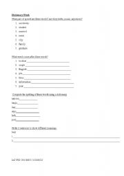 English worksheet: Dictionary Task