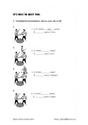 English worksheet: Its nice to meet you- greetings