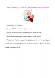 English worksheet: What can parents do to protect their children against advertising