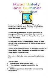English Worksheet: Road Safety and Summer Vacation