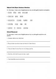 English worksheet: Subject-Verb-Object Sentence Structure