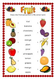 English Worksheet: Fruit Matching