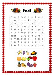 English Worksheet: Fruit Word Find