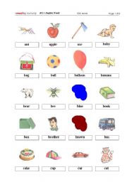 English Worksheet: KG1 English Words - Thumbs 1