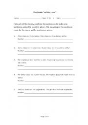 English Worksheet: Synthesis & Transformation (Neither...nor)