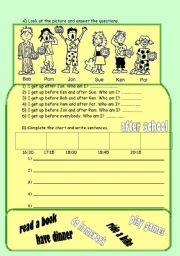 English Worksheet: daily routine before after