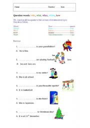 English Worksheet: Question words: who, what, when, where, how