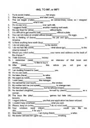 A DOUBLE paged -ing, to -inf  -inf worksheet - 50 assorted exercises