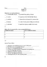 English Worksheet: Health Test- Diseases