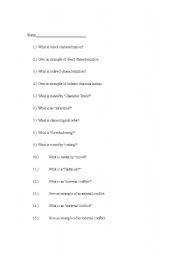 English Worksheet: Types of Characterization in Literature Worksheet 