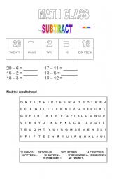 English worksheet: Math exercise SUBTRACT