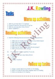 English Worksheet: JK Rowling: interview (PROJECT) (plainer version)