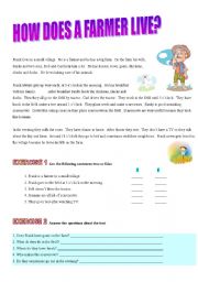 English Worksheet: how does a farmer live?