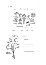 English worksheet: Numbers and Colours