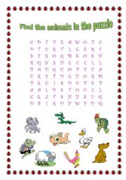 English Worksheet: animals puzzle