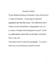 English Worksheet: Brown v. Board of Education Persuasive Speech