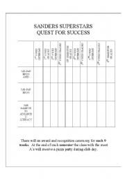 English worksheet: 9 Weeks Grade Incentive Chart