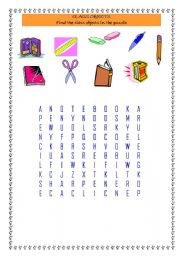 English Worksheet: class objects puzzle