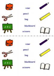English worksheet: school objects- matching exercise