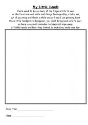 English worksheet: My little hands