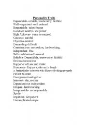 English worksheet: Personality traits