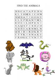 English worksheet: FIND THE ANIMALS