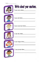 English Worksheet: Write about your emotions.