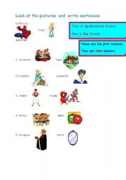 English worksheet: Look at the pictures  and  write sentences   