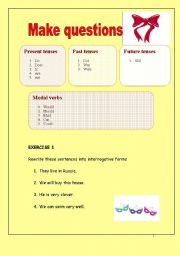 English Worksheet: Making questions (different tenses with a table for better comprehension)