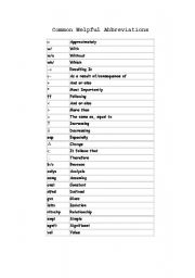 English worksheet: Common Abbreviations