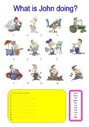 English Worksheet: What is John doing?