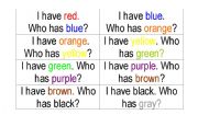 English Worksheet: I have...who has color words game 1